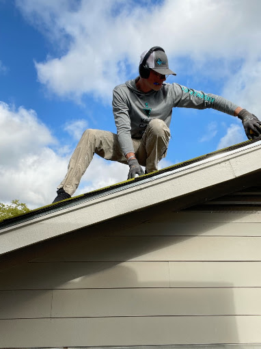 Working the eave line on a repair call