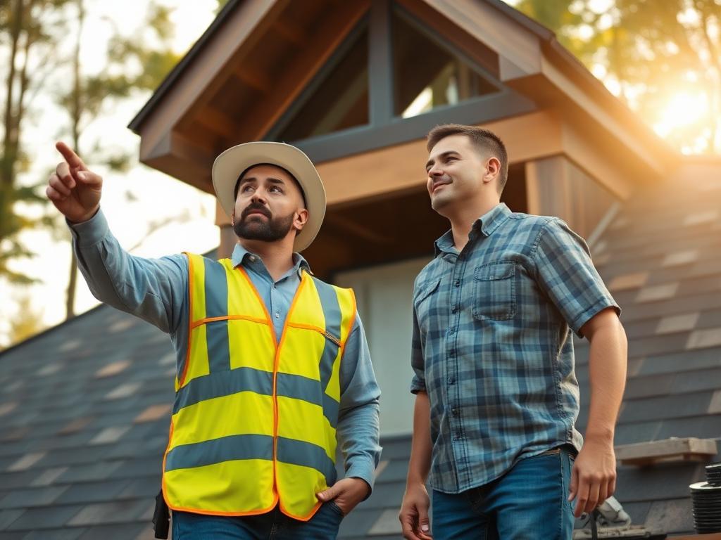 Foreman and homeowner performing a final roof walkthrough together