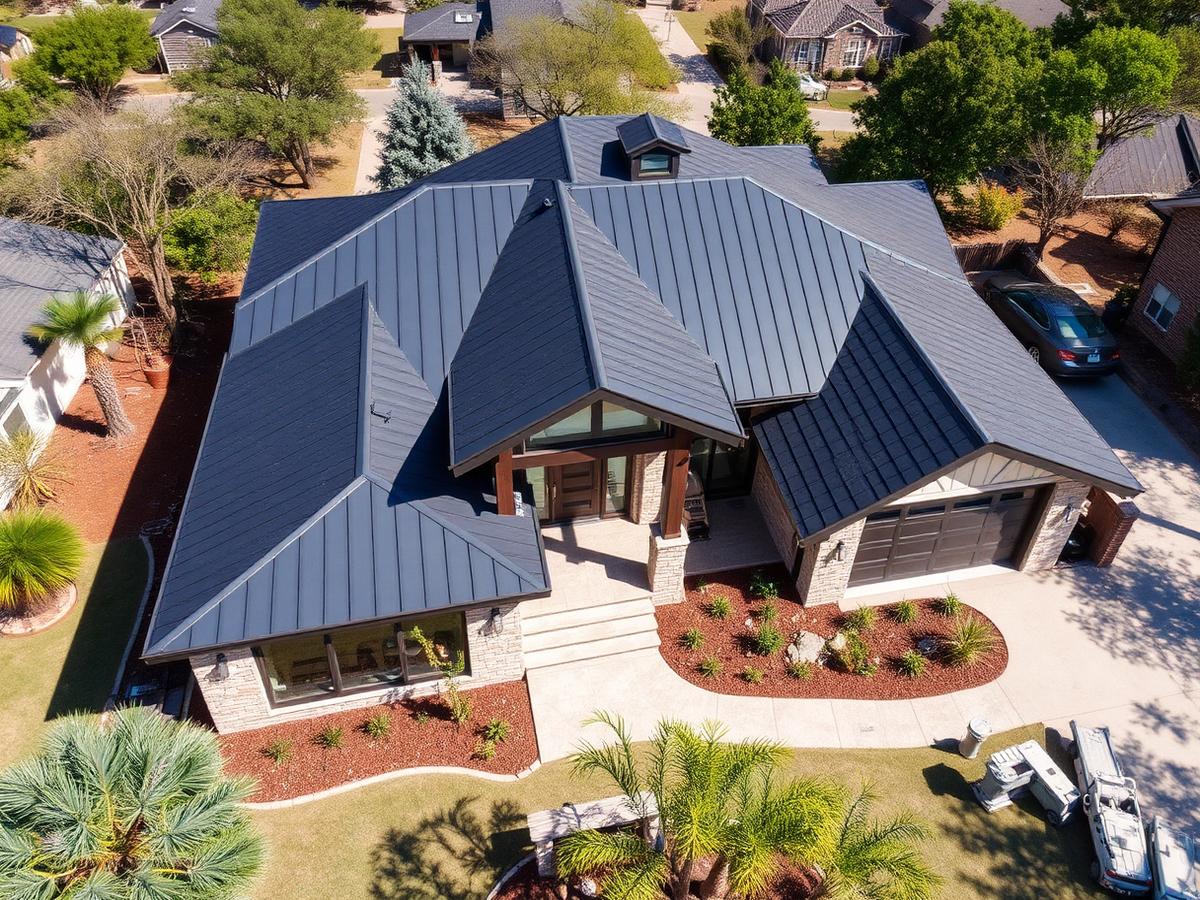 Standing seam metal roof completed by LoveRain Roof Co. in Dripping Springs, TX